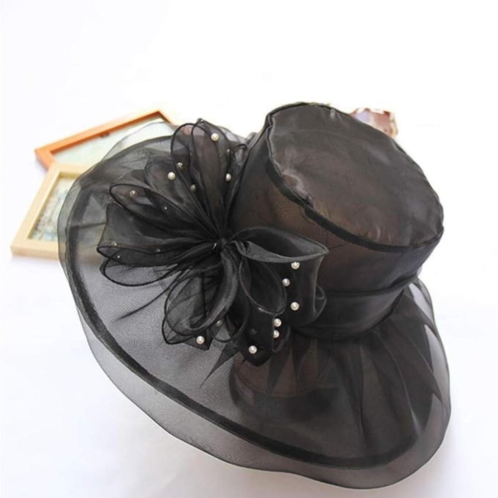 Kentucky derby, Tea Party Black Organza Fascinator Women's Sun Hat